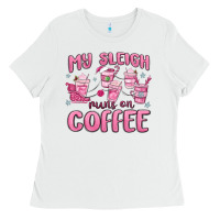 White my sleigh runs on coffee Ladies Tee - MaliasSmallBusiness