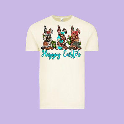 Happy Easter Leopard Cowhide Turquoise Cactus Bunny's Vintage Tee Designed By Jahusdesignshop