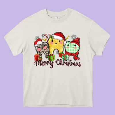 Merry Christmas Tooth Heavy Core Tee Designed By Zillion Design Studio