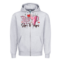 Heather Grey sips & trips target inspired stanley Zipper Hoodie - MaliasSmallBusiness