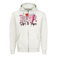 Oatmeal Heather sips & trips target inspired stanley Zipper Hoodie - MaliasSmallBusiness