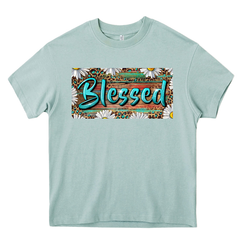 Blessed With Daisy And Leopard Heavy Core Tee by RanaPortraitStore | Teevron