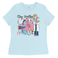 Baby Blue stay healthy nurse Ladies Tee - MaliasSmallBusiness