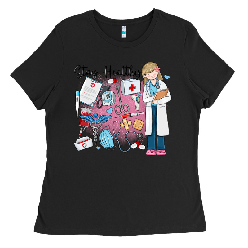 Stay Healthy Nurse Ladies Tee by MaliasSmallBusiness | Teevron