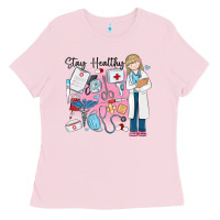 Bubblegum Pink stay healthy nurse Ladies Tee - MaliasSmallBusiness