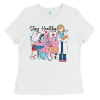 White stay healthy nurse Ladies Tee - MaliasSmallBusiness