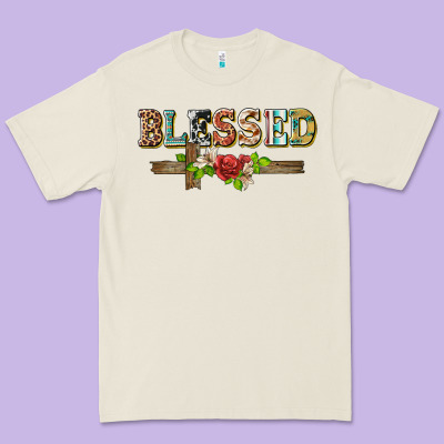 Blessed And Floral Cross Premium Tee Designed By Barkaloodesign
