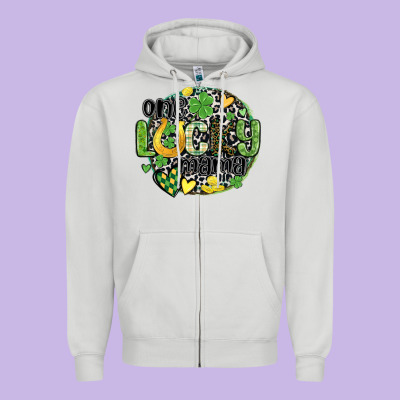 One Lucky Mama Zipper Hoodie Designed By Maliassmallbusiness