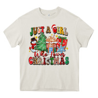 Cream just a girl who loves christmas Heavy Core Tee - Zillion Design Studio