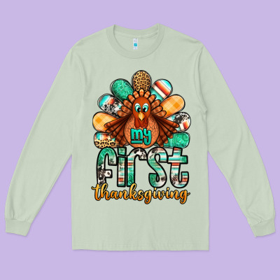 My First Thanksgiving Turkey Long Sleeve Tee Designed By Jasminsmagicworld