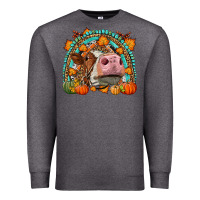 Charcoal Heather Fall Cow Rainbow Premium Sweatshirt - LillyAllenDesigns