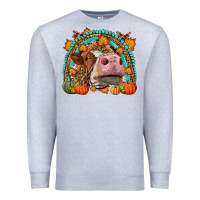 Heather Grey Fall Cow Rainbow Premium Sweatshirt - LillyAllenDesigns