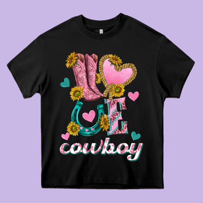 Love Western Cowboy Heavy Core Tee Designed By Texasbilliewilder