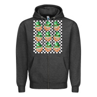 Charcoal Heather boujee checker board leprechaun Zipper Hoodie - MaliasSmallBusiness