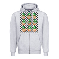 Heather Grey boujee checker board leprechaun Zipper Hoodie - MaliasSmallBusiness