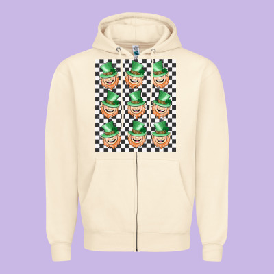 Boujee Checker Board Leprechaun Zipper Hoodie Designed By Maliassmallbusiness