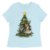 Baby Blue hunting christmas tree Ladies Tee - MaliasSmallBusiness