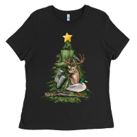 Black hunting christmas tree Ladies Tee - MaliasSmallBusiness