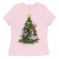Bubblegum Pink hunting christmas tree Ladies Tee - MaliasSmallBusiness