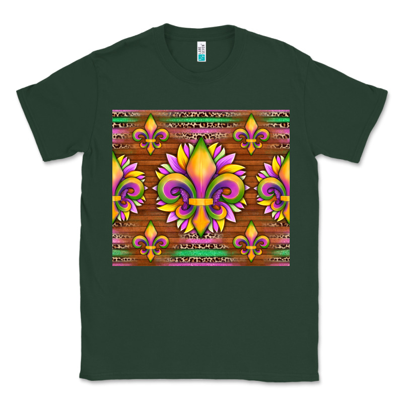 Mardi Gras Sunflowers Fleur, De Lis Glitter Leopard Background Classic Tee by Artiststas | Teevron