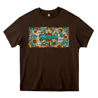 Chocolate Brown Blessed With Sunflower And Gemstone Heavy Core Tee - RanaPortraitStore