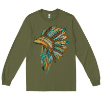 Army Green indian leopard headdress blue Long Sleeve Tee - BarkalooDesign