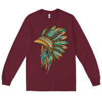 Burgundy indian leopard headdress blue Long Sleeve Tee - BarkalooDesign