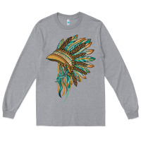 Heather Grey indian leopard headdress blue Long Sleeve Tee - BarkalooDesign