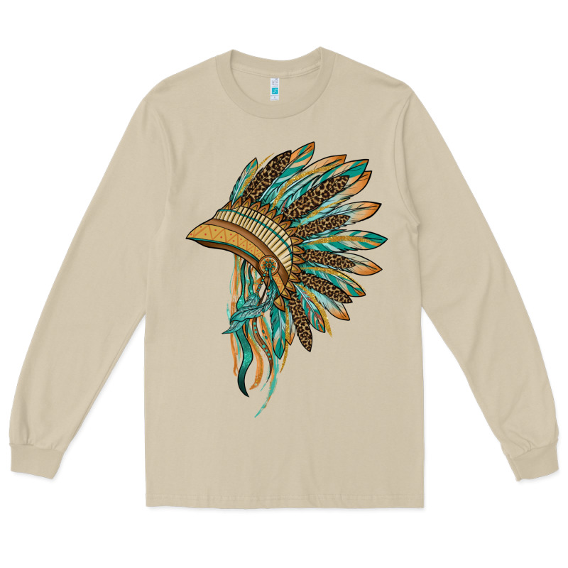 Indian Leopard Headdress Blue Long Sleeve Tee by BarkalooDesign | Teevron