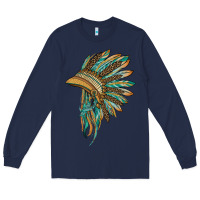 Navy indian leopard headdress blue Long Sleeve Tee - BarkalooDesign