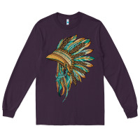 Plum indian leopard headdress blue Long Sleeve Tee - BarkalooDesign