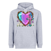 Heather Grey easter cross heart la Heavyweight Hoodie - LillyAllenDesigns