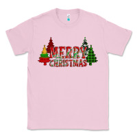 Bubblegum Pink merry christmas glitter plaid trees Classic Tee - AdoDesignShop