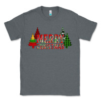 Charcoal Heather merry christmas glitter plaid trees Classic Tee - AdoDesignShop