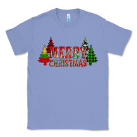 Colony Blue merry christmas glitter plaid trees Classic Tee - AdoDesignShop