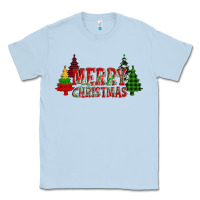 Dusty Blue merry christmas glitter plaid trees Classic Tee - AdoDesignShop