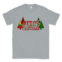 Heather Grey merry christmas glitter plaid trees Classic Tee - AdoDesignShop