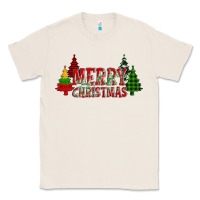 Natural merry christmas glitter plaid trees Classic Tee - AdoDesignShop