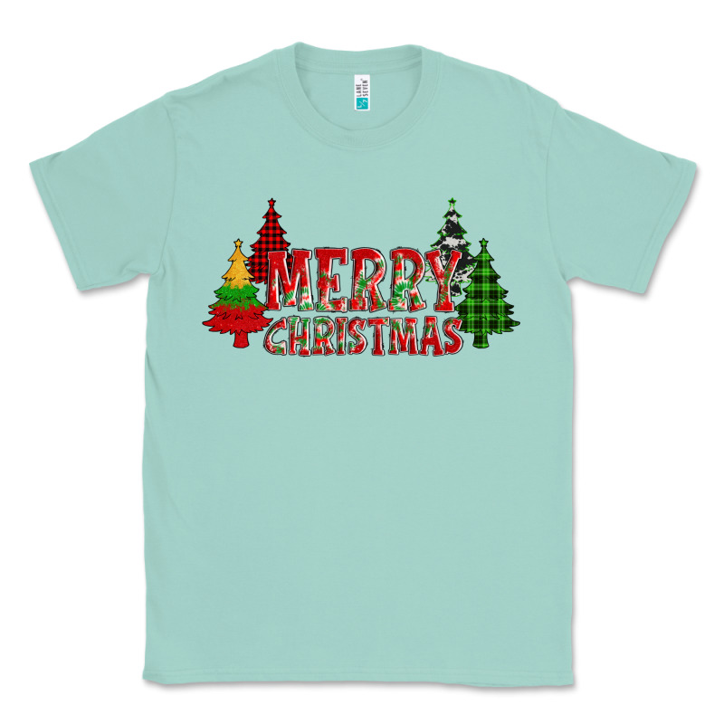 Merry Christmas Glitter Plaid Trees Classic Tee by AdoDesignShop | Teevron
