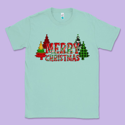 Merry Christmas Glitter Plaid Trees Classic Tee Designed By Adodesignshop