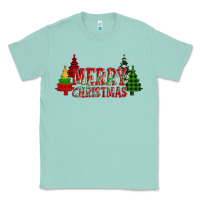 Seafoam merry christmas glitter plaid trees Classic Tee - AdoDesignShop