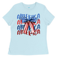 Baby Blue america ribbon Ladies Tee - JahusDesignShop