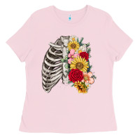 Bubblegum Pink floral ribcage Ladies Tee - MaliasSmallBusiness