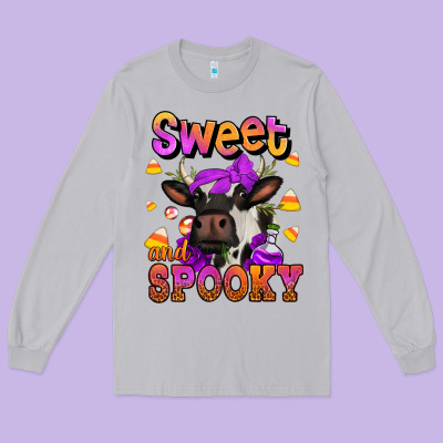 Sweet And Spooky Halloween Cow Long Sleeve Tee Designed By Jasminsmagicworld