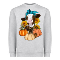 Heather Grey Cow Fall Pumpkin Heavyweight Sweatshirt - Artiststas