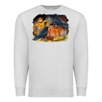 Dove Grey Fall Background With Crow Premium Sweatshirt - LillyAllenDesigns