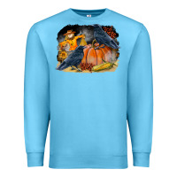 Ocean Blue Fall Background With Crow Premium Sweatshirt - LillyAllenDesigns