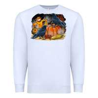 White Fall Background With Crow Premium Sweatshirt - LillyAllenDesigns