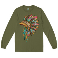 Army Green indian leopard headdress Long Sleeve Tee - BarkalooDesign