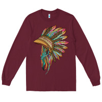 Burgundy indian leopard headdress Long Sleeve Tee - BarkalooDesign